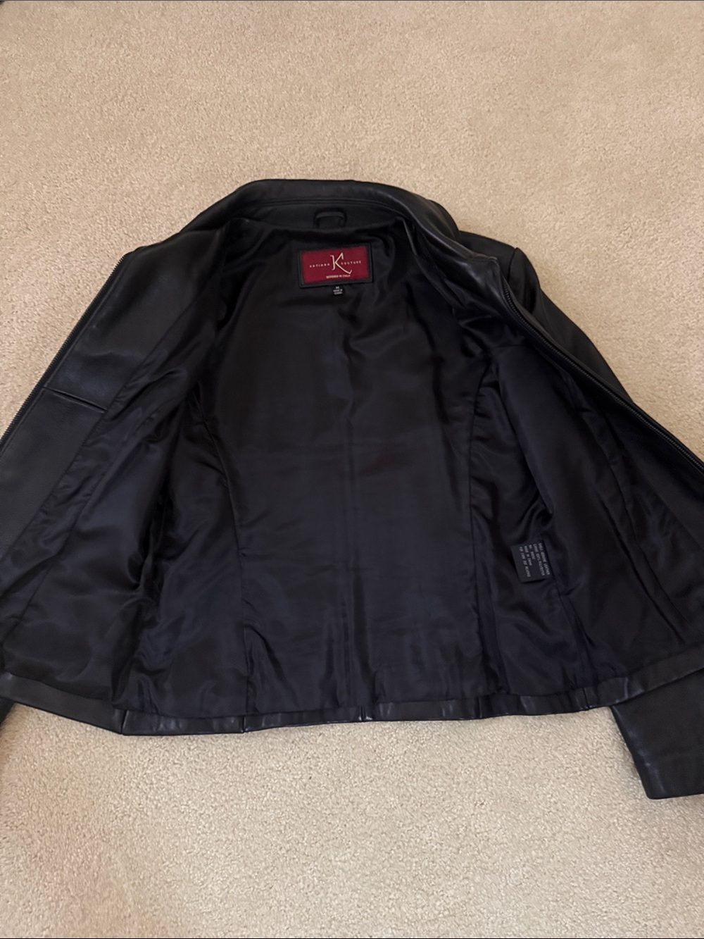Katiana Couture Women's Black Leather Zip-Front Jacket - Picture 4 of 4